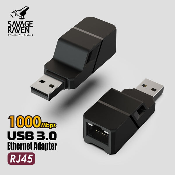 Savage Raven by Skull & Co. USB 3.0 to RJ45 Gigabit Ethernet Adapter for Laptop/SteamDock/Jumpgate